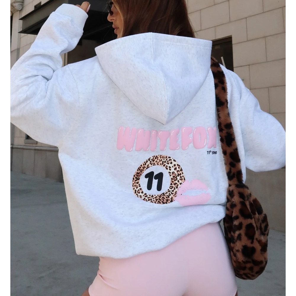 White fox hoodie new in package size m/l